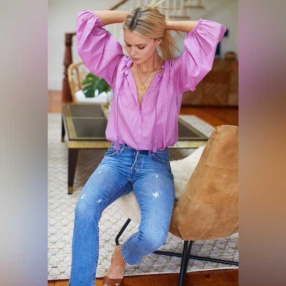 Emerson Fry India Collection Bardot Top - Pink Lurex with Gold Details size S - Picture 13 of 13